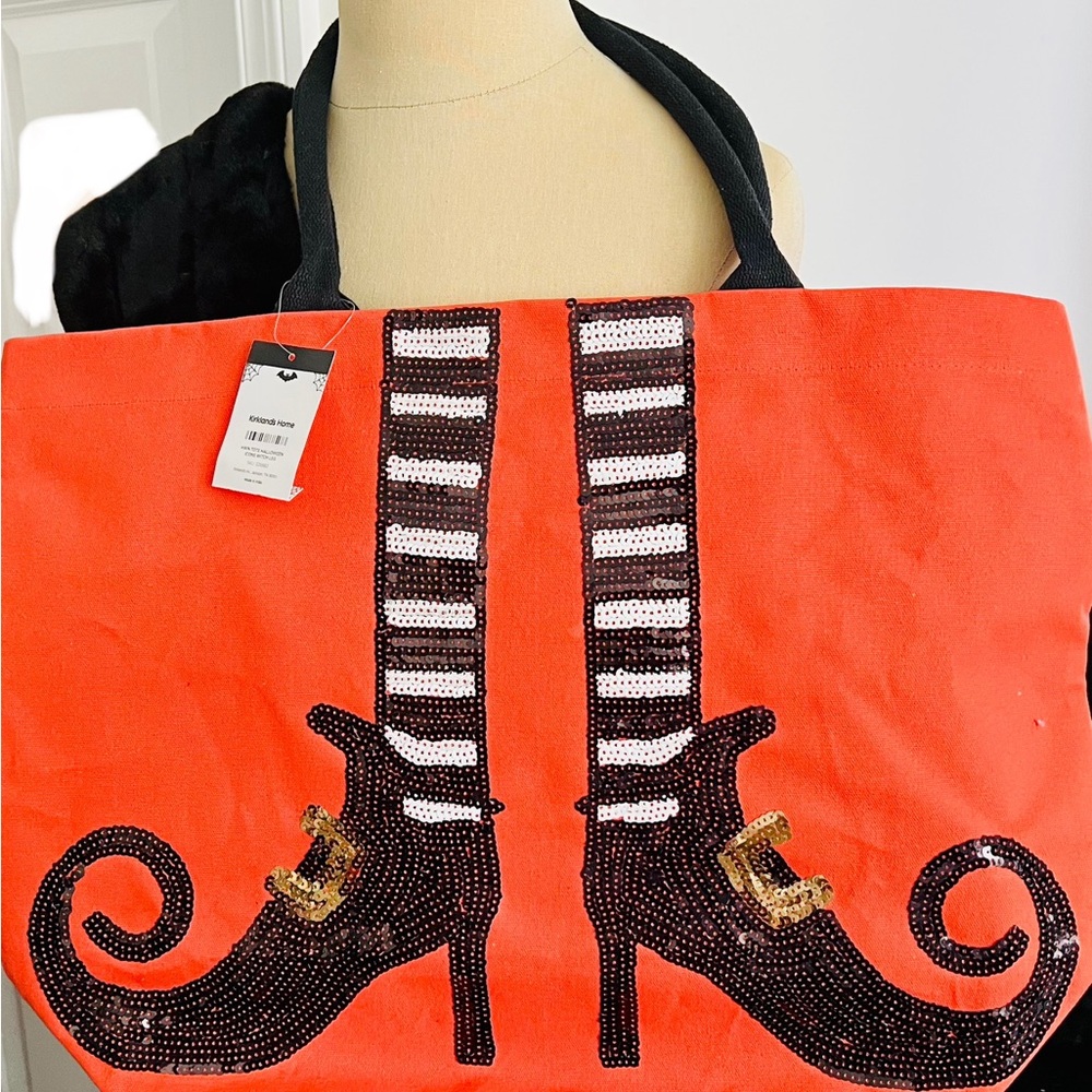 New* Charming Orange Tote with Sequin Witch Boots